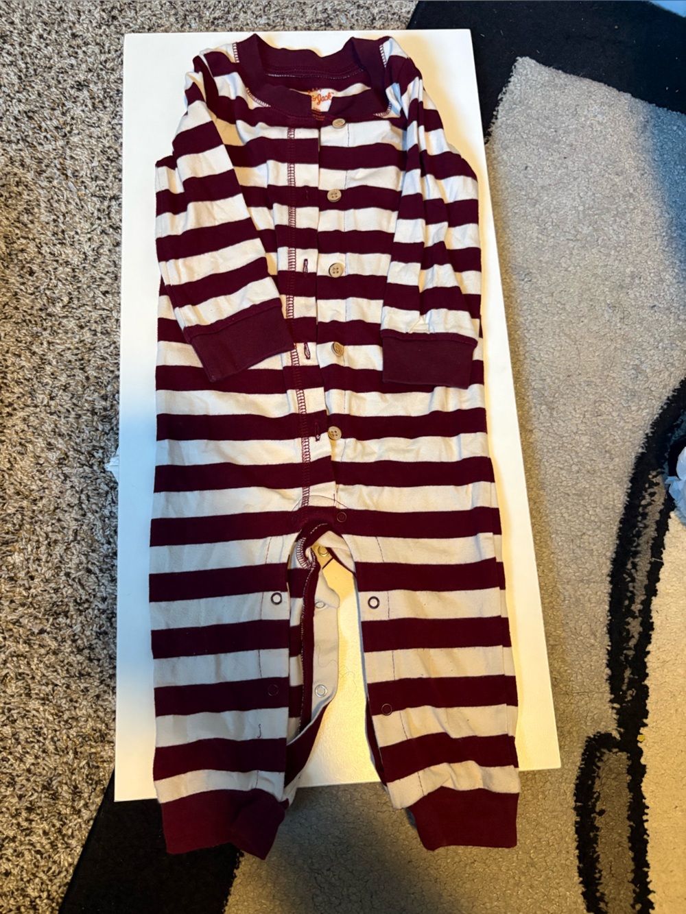 Cat & Jack Maroon and Cream Striped Footie